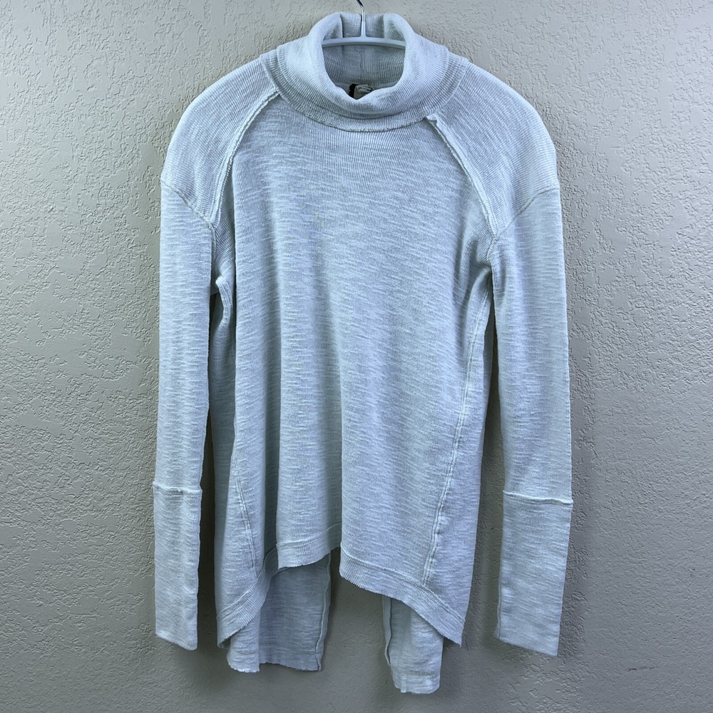 We The Free People Turtleneck Top Womens XS White Split Back Knit Swing Pullover